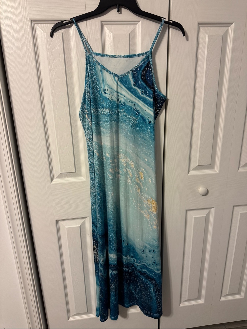 Ocean Wave Sleeveless Teal/Blue Marble Slip Dress